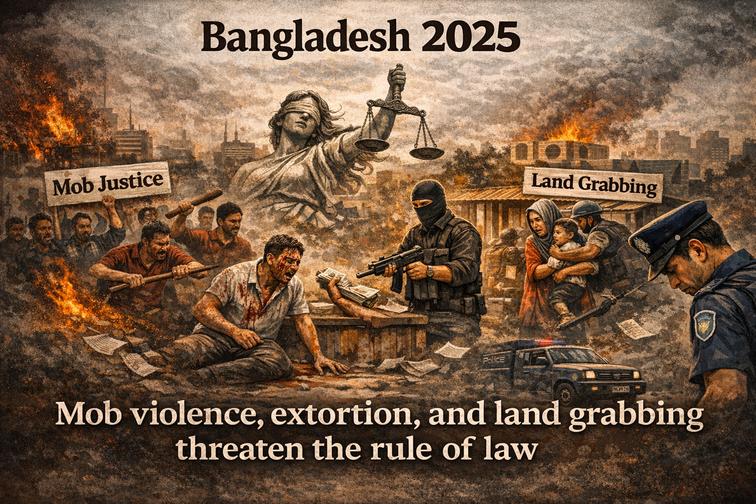 বাংলাদেশ ২০২৫: গণউন্মত্তা, চাঁদাবাজি ও জমি দখলে আইনের শাসন বিপন্ন
