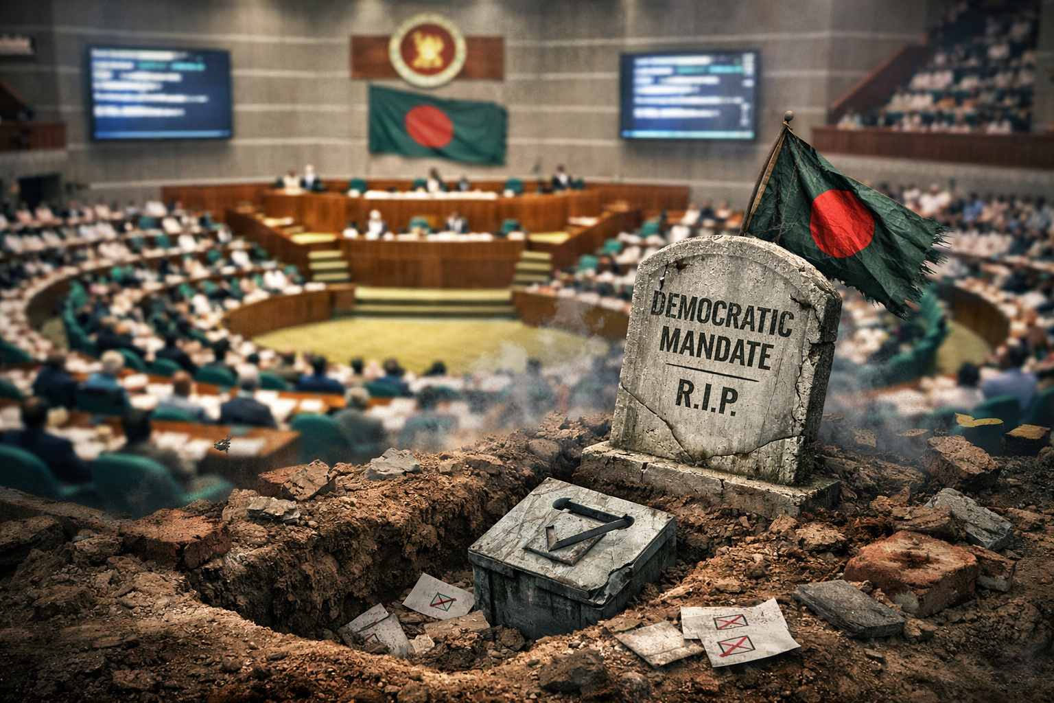 গণতন্ত্রের কণ্ঠ রুদ্ধ: সংসদে থমকে গণরায়